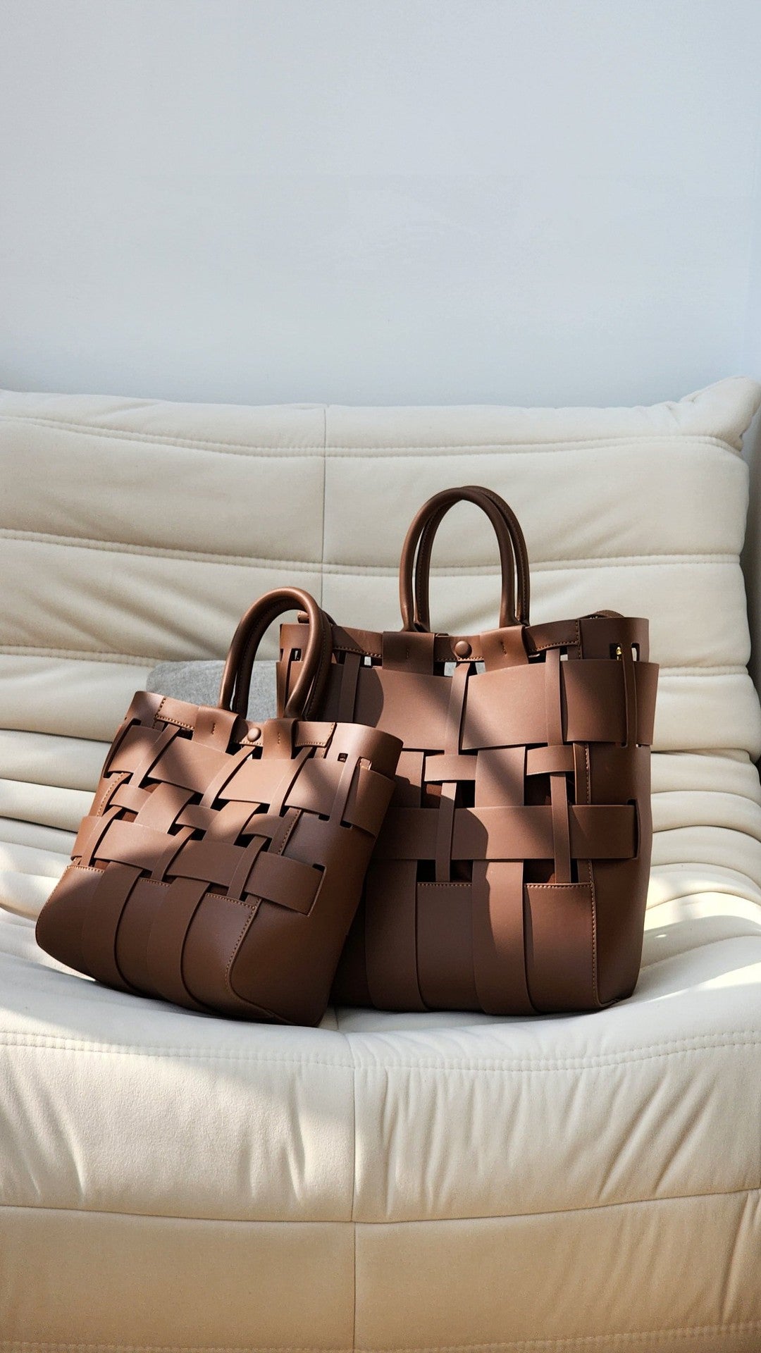 Niche Hollow Design Fashion Authentic Leather Weave Large Handbags