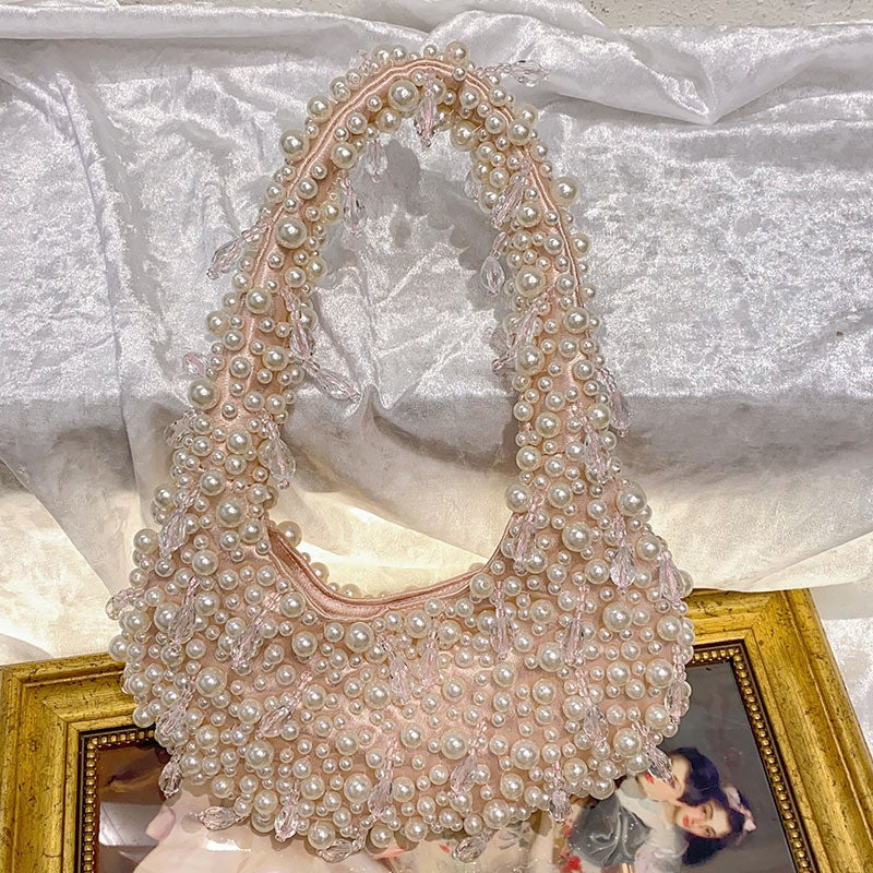 Pearl Crystal String Beads Fashion Minority Design Portable Shoulder Bags