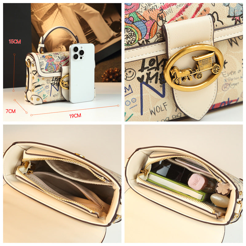 Cartoon Bear Printed Fashion Commuter Versatile Contrast Bags