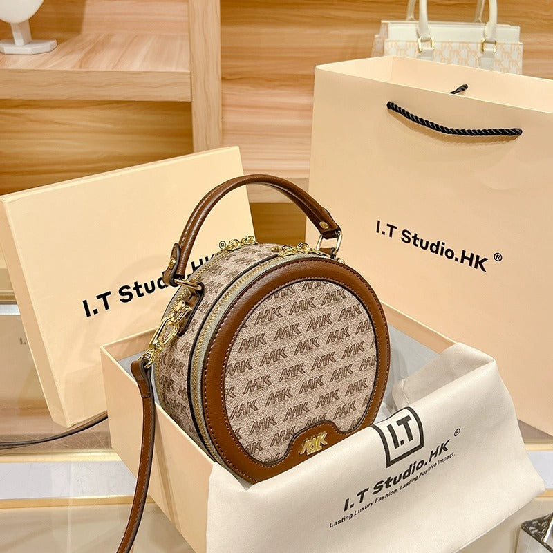 Women's Niche Fashion Genuine Leather Round Pie Crossbody Bags