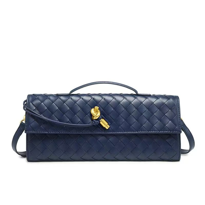 Hand-woven Soft Leather Dinner Baguette Long Crossbody Bags