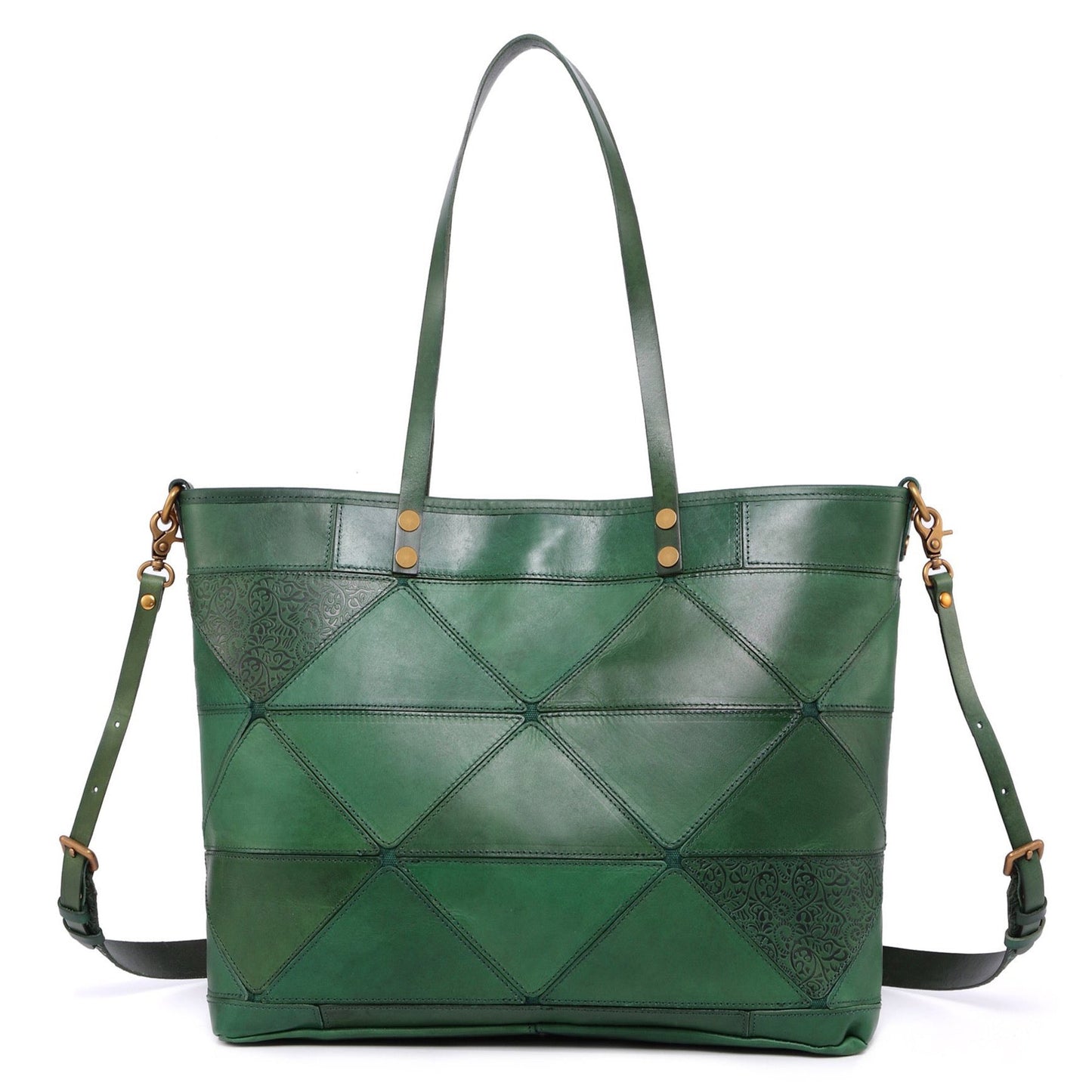 Women's Plaid Handmade Vintage Leather Geometric Stitching Top Layer Shoulder Bags