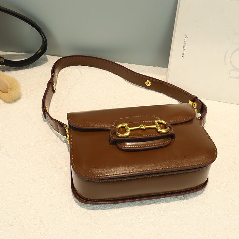 Women's Saddle Retro Tofu Genuine Leather Handbags