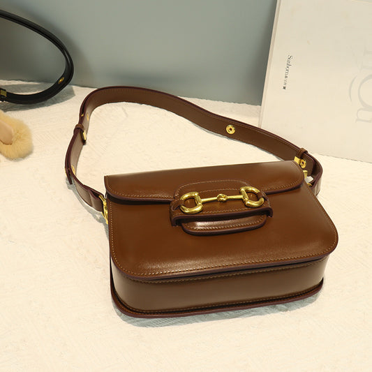 Women's Saddle Retro Tofu Genuine Leather Handbags