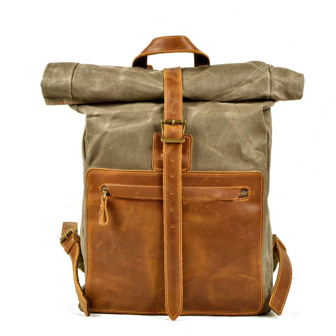 Men's Resume Work With Leather Waterproof Oil Wax Canvas Backpacks