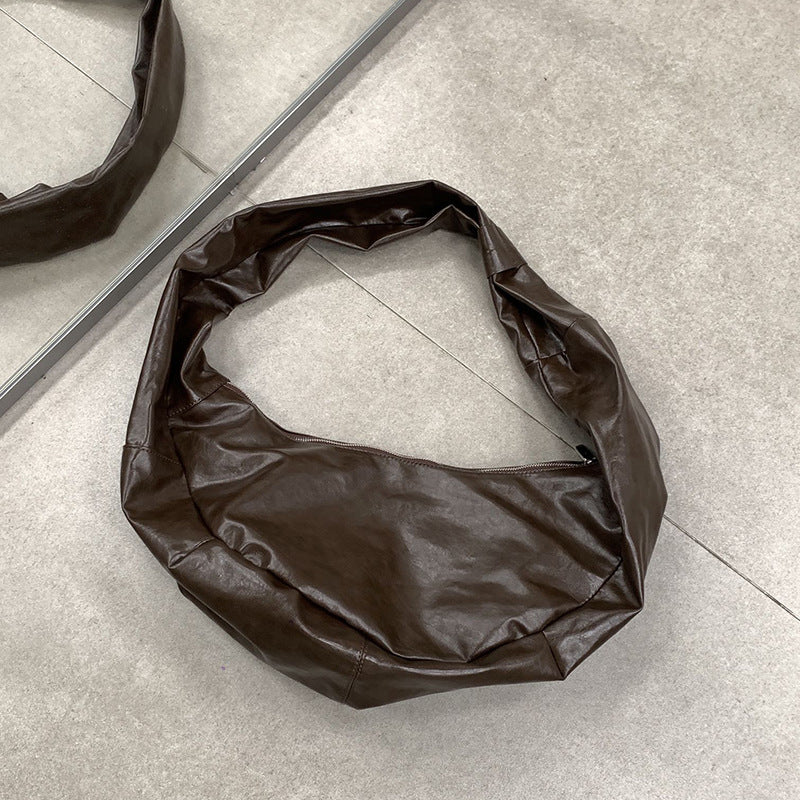 Ge Oil Wax Leather Korean Pleated Crossbody Bags