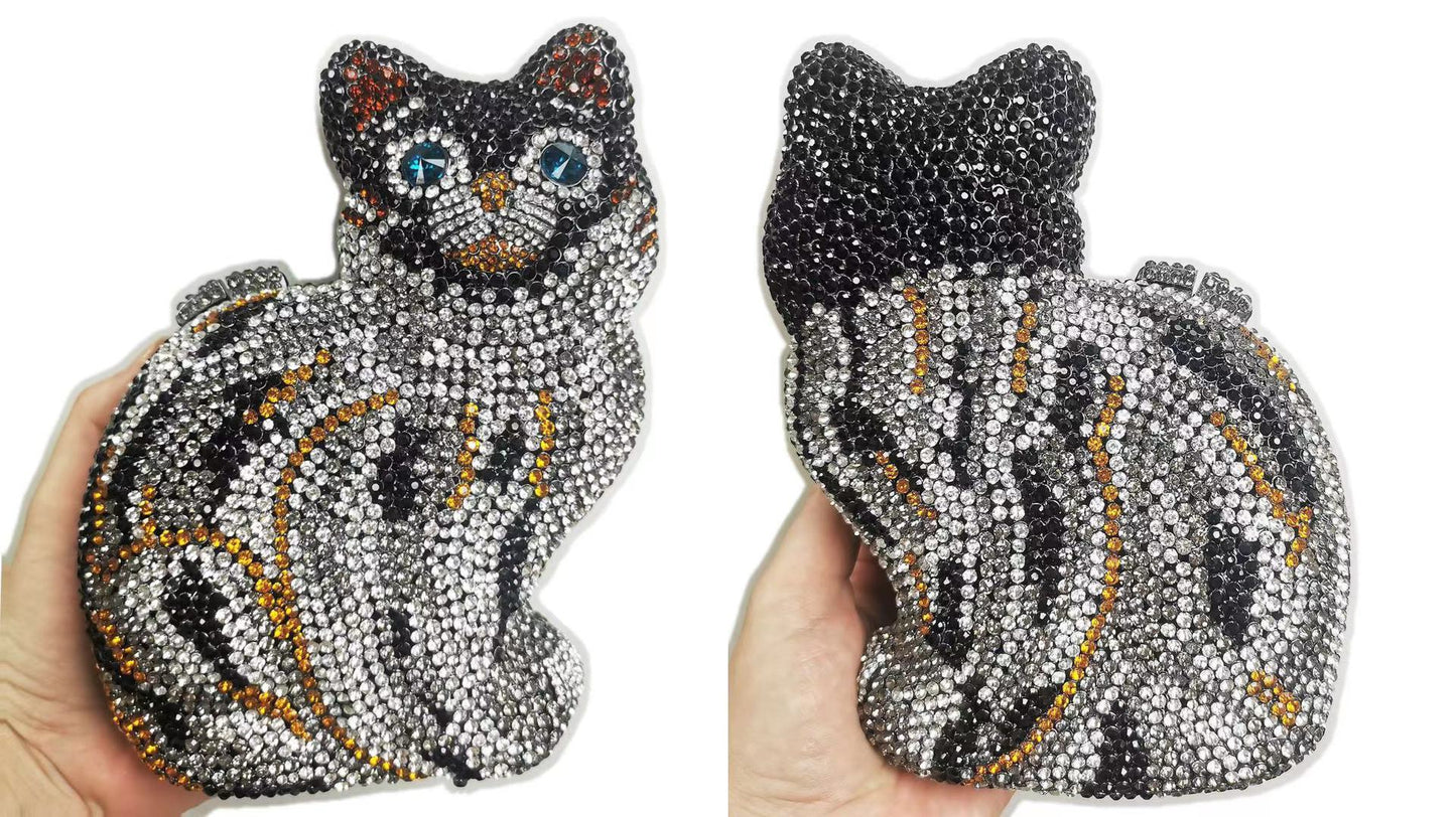 Women's Kitty Rhinestone Hollow Metal Crystal Dinner Evening Bags