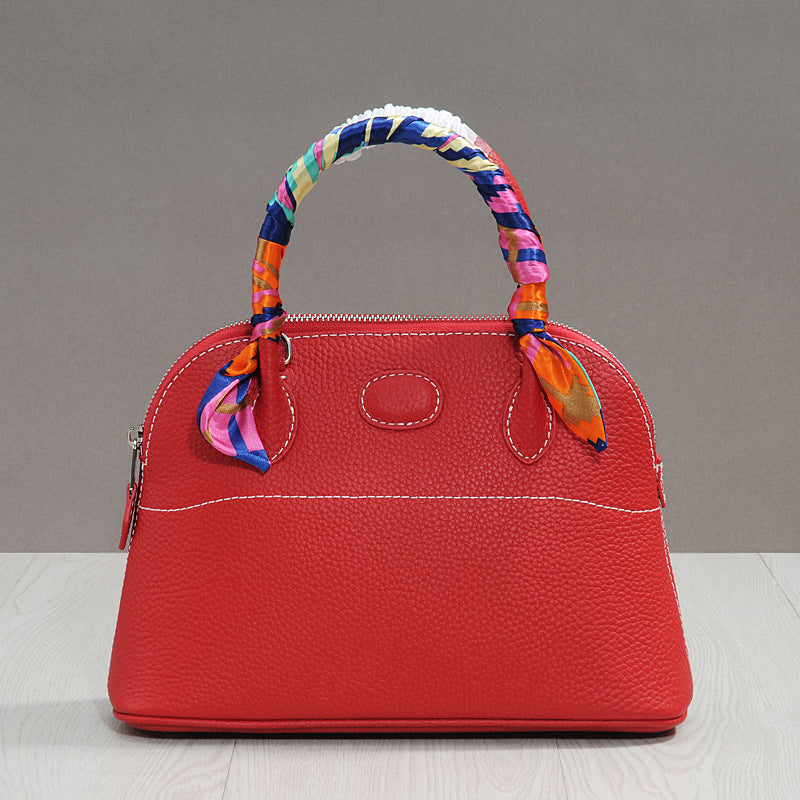 Women's Lychee Pattern First Layer Cowhide Portable Crossbody Bags