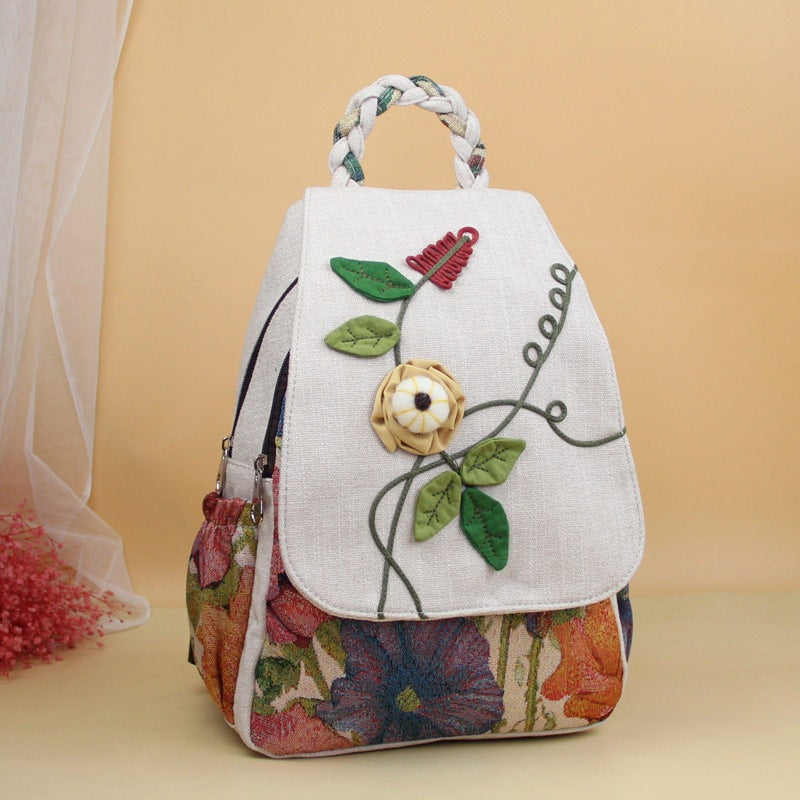 Handmade Three-dimensional Flower Mori Style Fabric Double Layer Backpacks