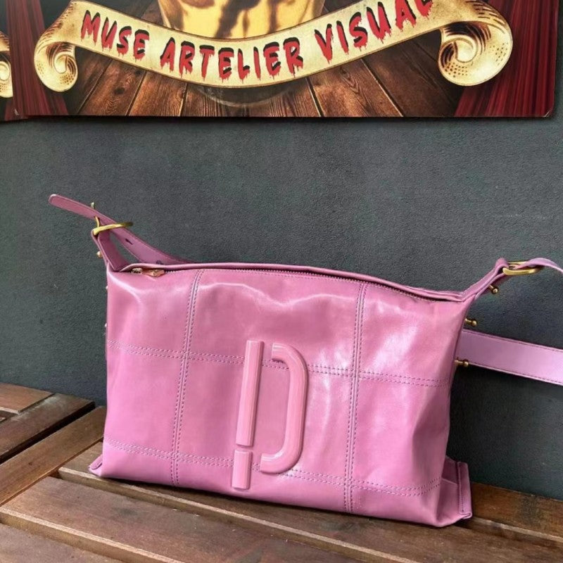 Women's Oil Wax Leather Burst Crack Large Shoulder Bags