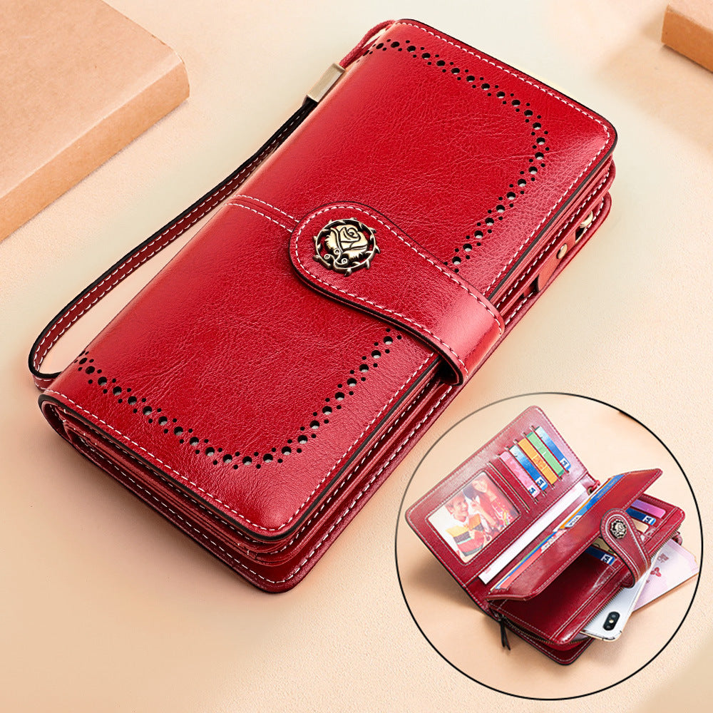 Women's New Leather Oil Wax Long Ladies Wallets