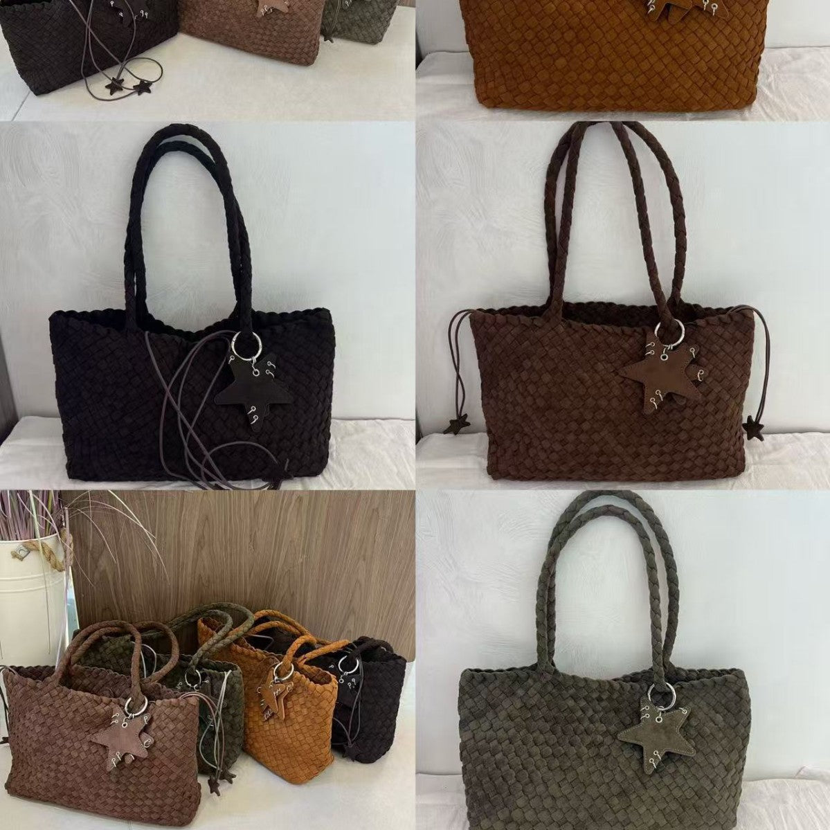 Women's Niche High-grade Frosted Hand-woven Big Portable Shoulder Bags