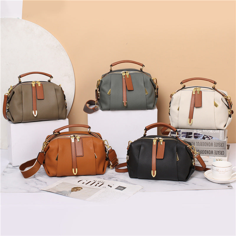 Women's Fashionable Retro Boston Pillow First Layer Shoulder Bags