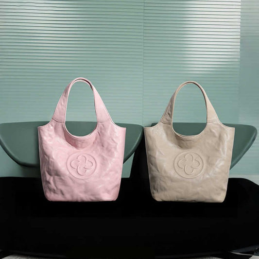 Summer Vegetable Tanning Leather Pink Pleated Crossbody Bags