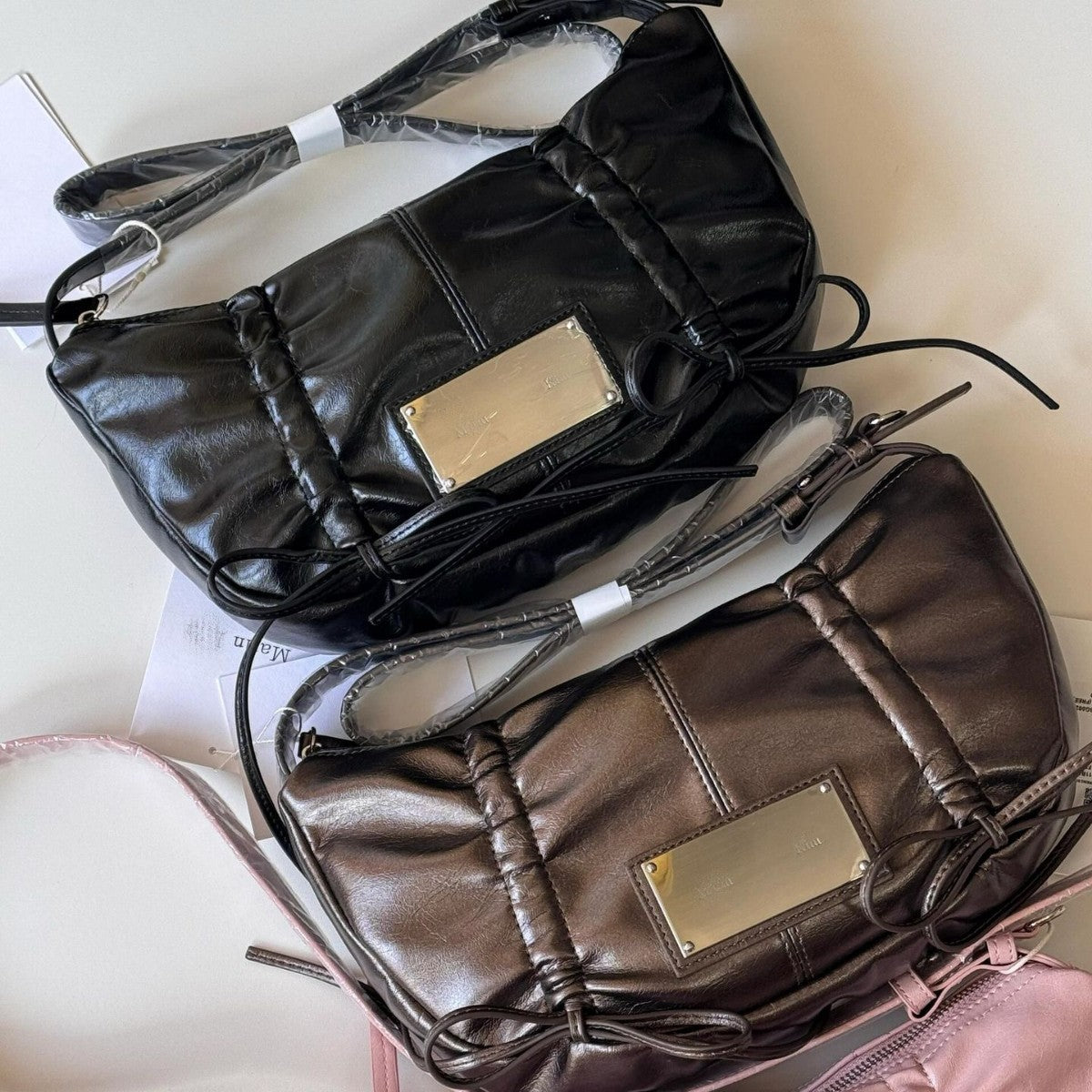 Casual Design Bow Drawstring Underarm Dumpling Shoulder Bags