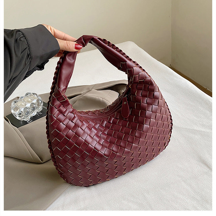 Women's Textured Woven Versatile Niche Trend Commuter Shoulder Bags