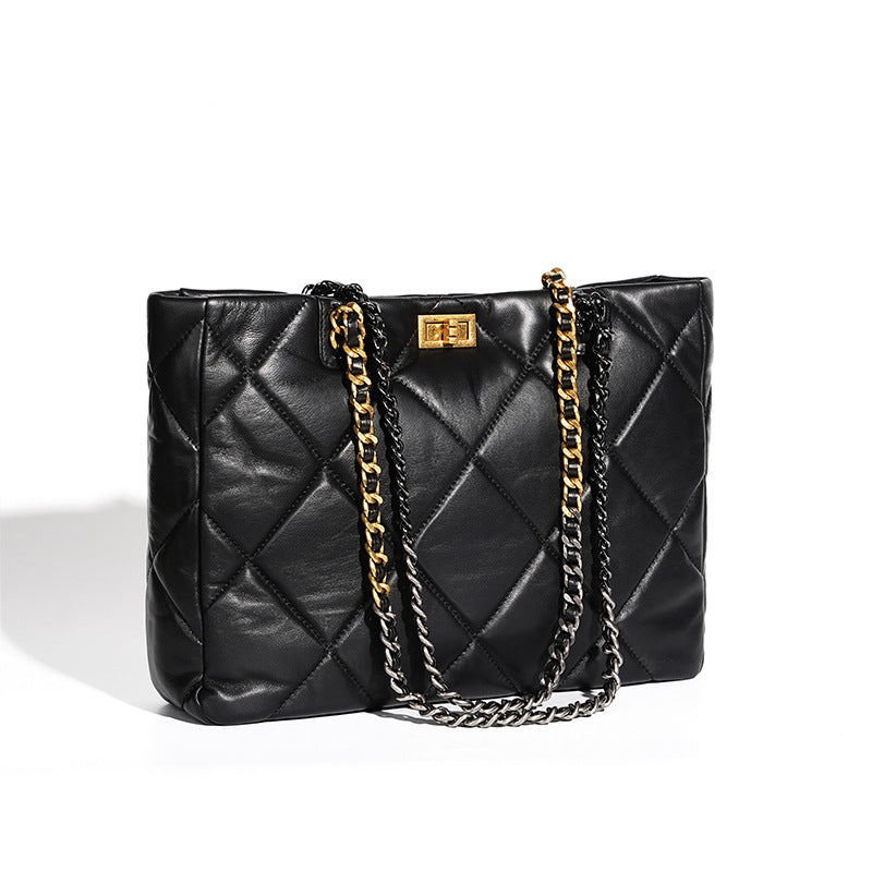 Women's Underarm Leather Black Sheepskin High-grade Large Shoulder Bags