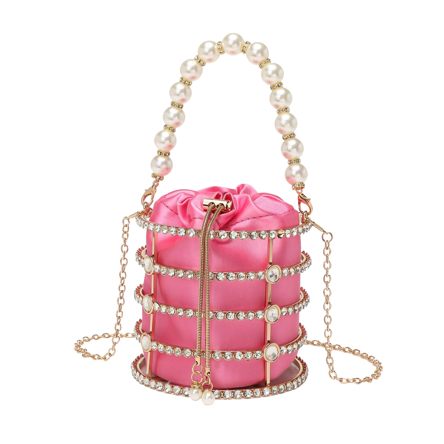 Women's Fashion Dinner Metal Hollow Diamond Pearl Evening Bags