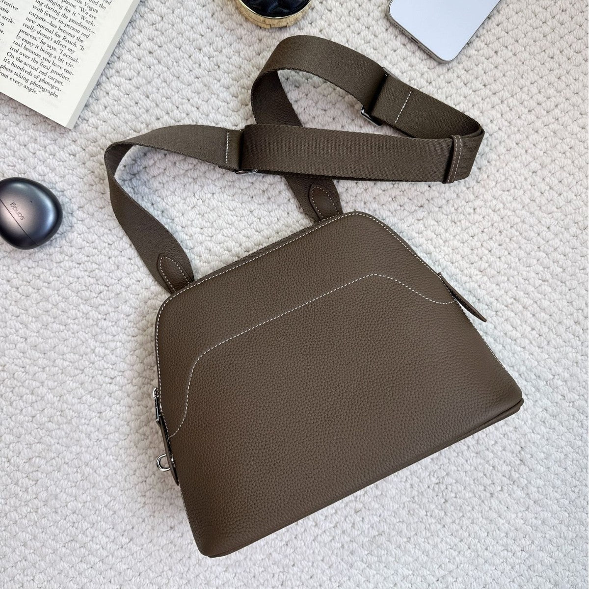 Cowhide Bowling Shell Unisex Fashion Commuter Shoulder Bags