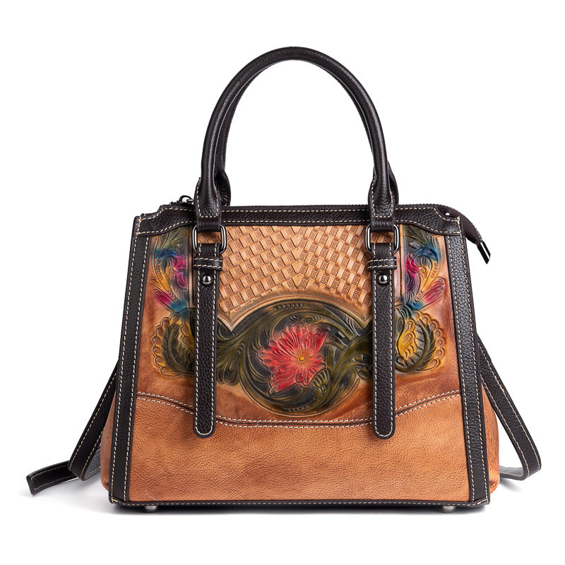 Women's Embossed Fashion Elegant Brushed Top Layer Shoulder Bags