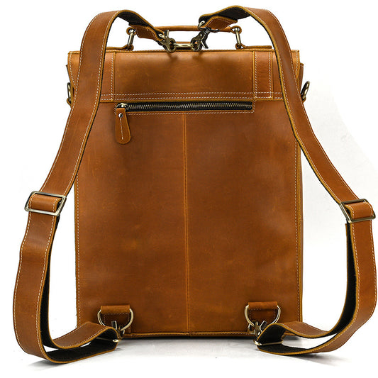 Men's Leather Retro Clamshell Crazy Horse Backpacks