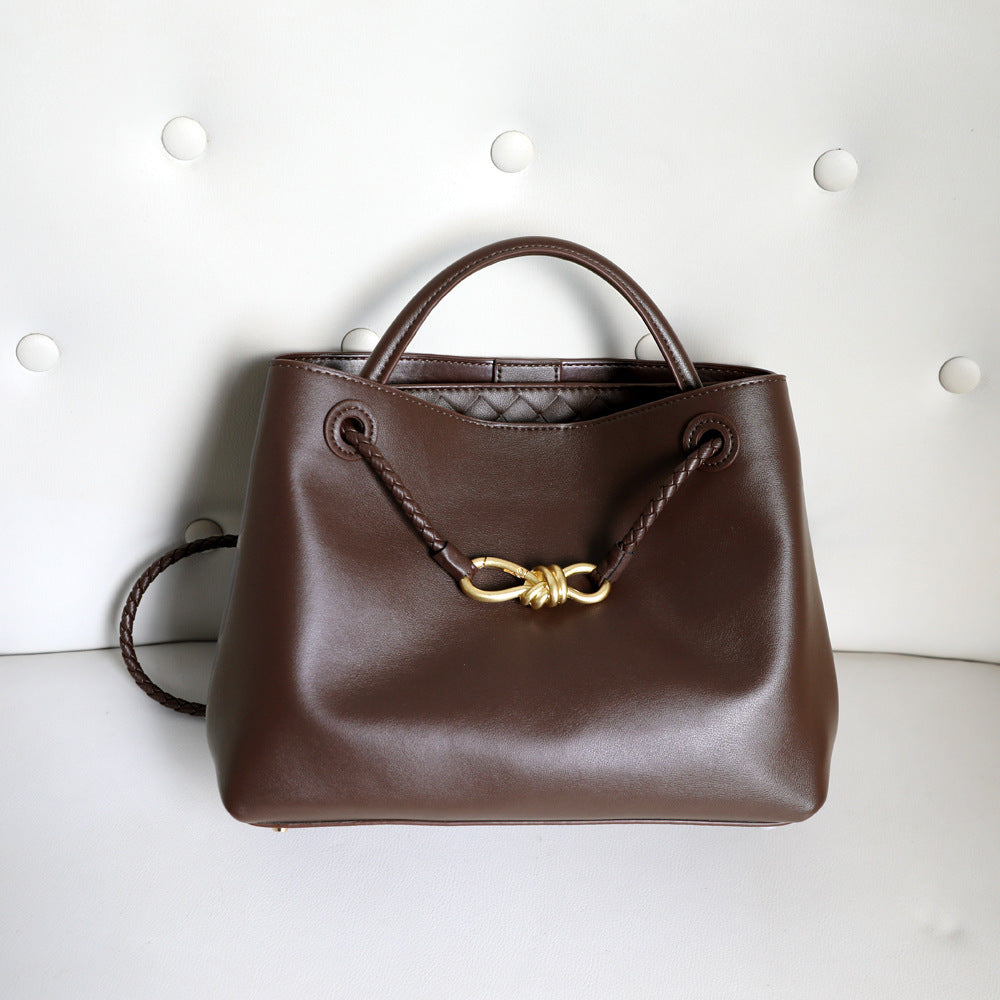 Women's Genuine Leather Metal Bow Portable Large Bags