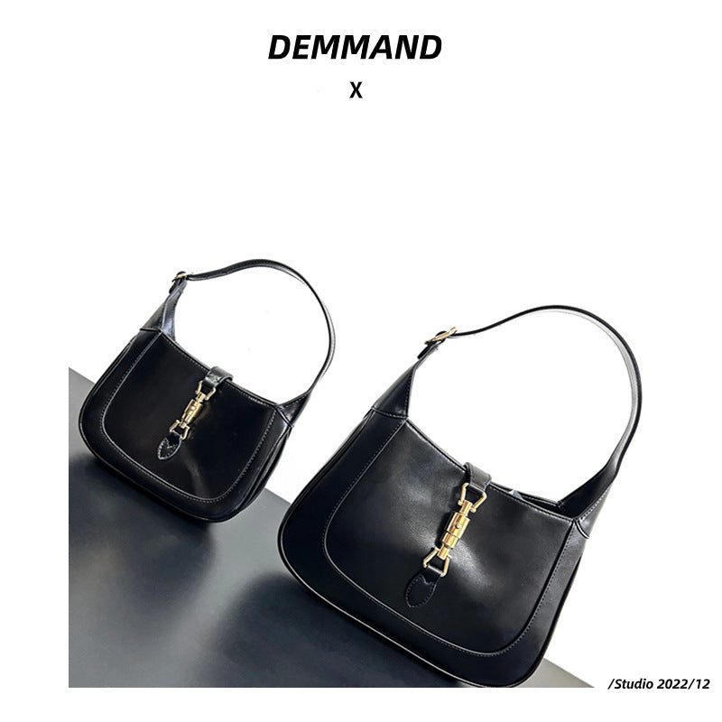 Women's Textured Niche Black Fashionable High-grade Underarm Shoulder Bags
