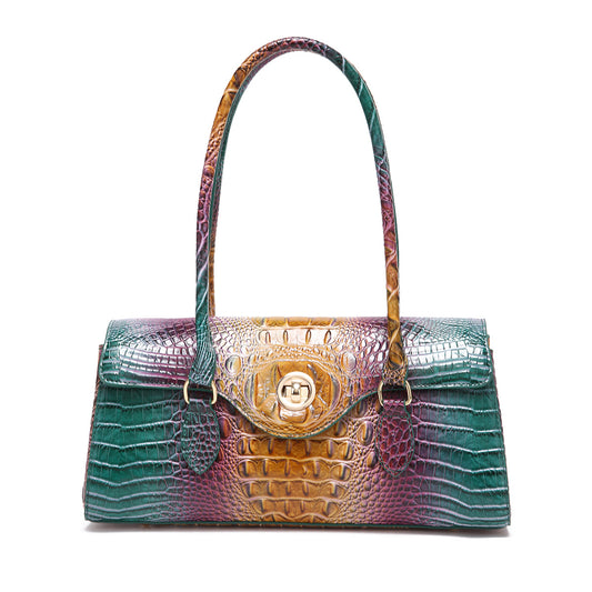 Women's Retro Portable Underarm Baguette Crocodile Pattern Crossbody Bags