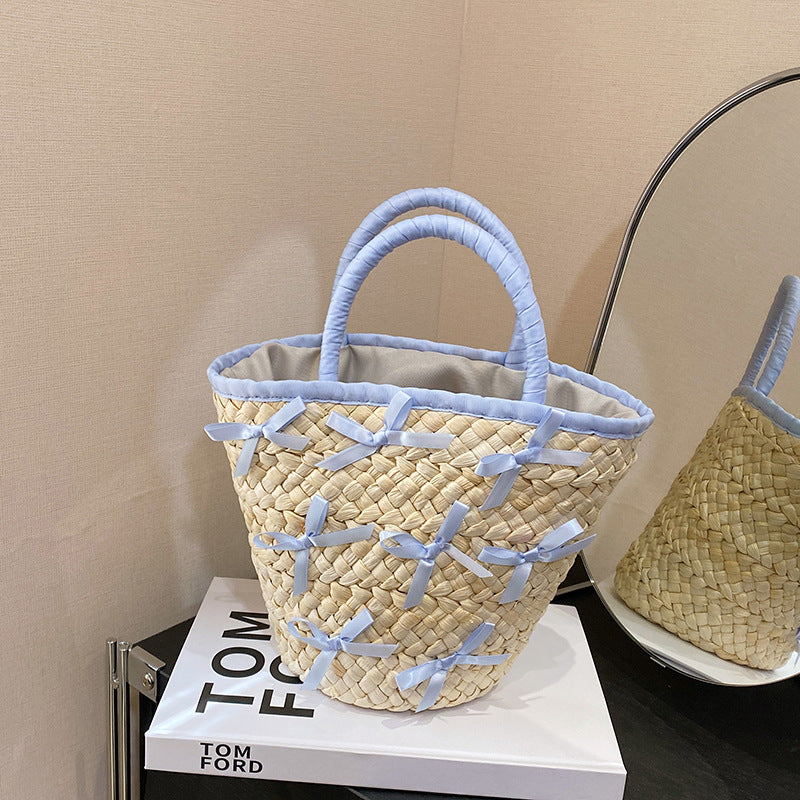 Women's High-grade Summer French Straw Bow Portable Crossbody Bags
