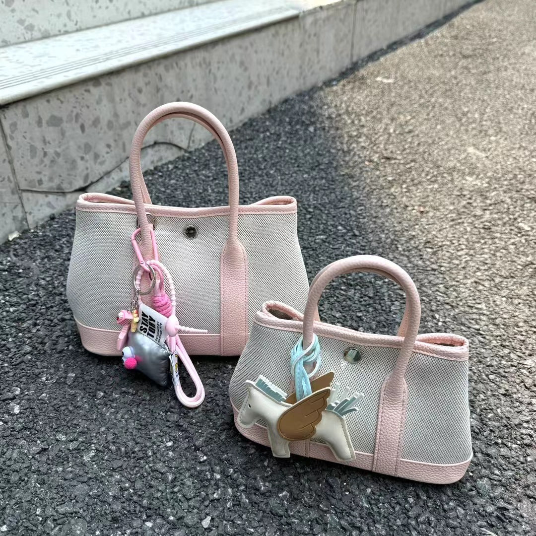 Women's Canvas With First Layer Cowhide Handbags