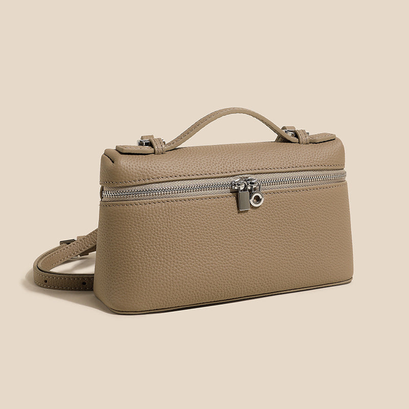 Women's Leather Lunch Box First Layer Cowhide Hand Shoulder Bags
