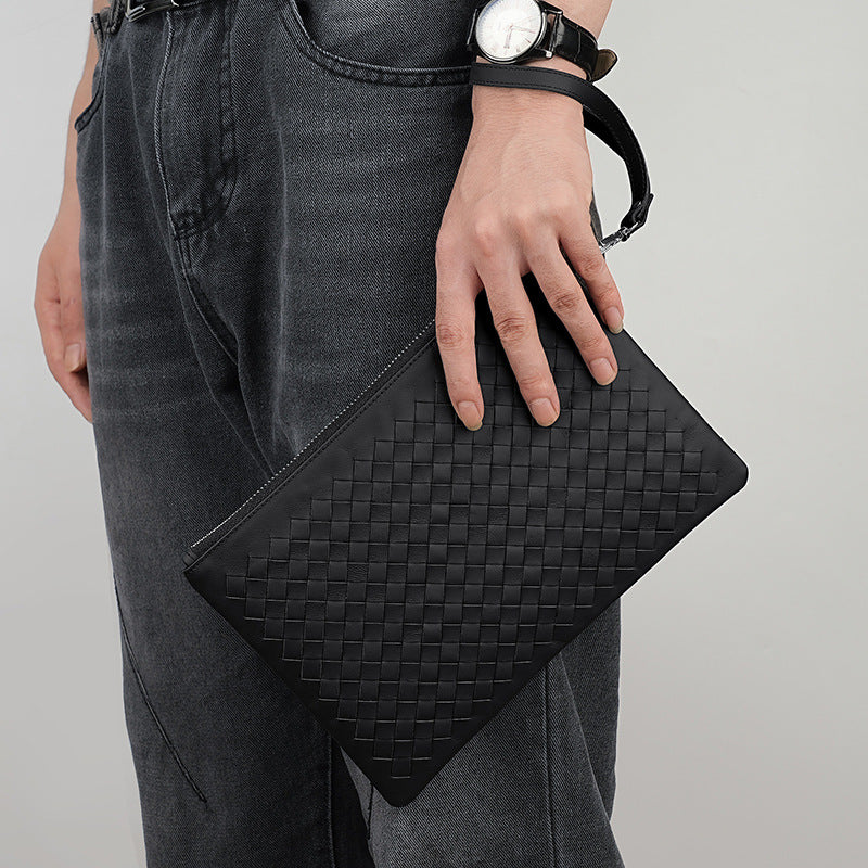 Women's & Men's & Hand-woven Leather Clutch Business Wrist Bags