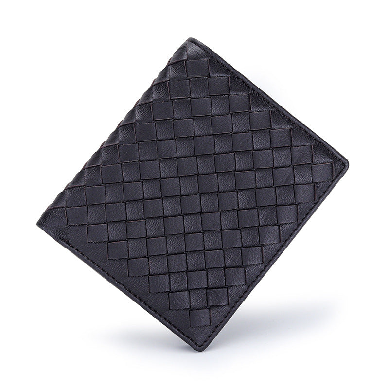 Women's & Men's & Sheepskin Hand-woven Short Genuine Leather Classic Fold Large Capacity Men's Wallets