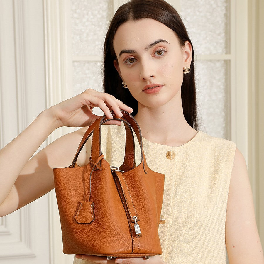 Women's Thickened Sier Cowhide Fashion Litchi Pattern Handbags