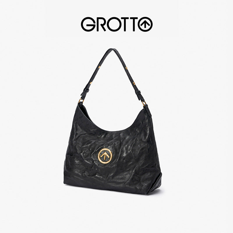 Black Stone Large Italian Vegetable Tanned Shoulder Bags