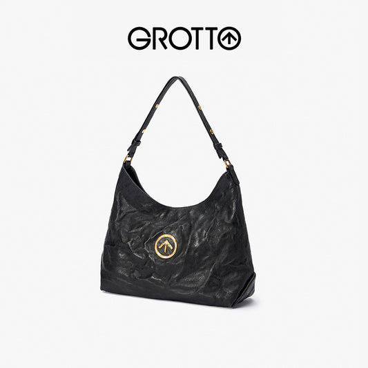 Black Stone Large Italian Vegetable Tanned Shoulder Bags