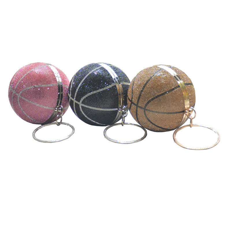 Women's Diamond Basketball Rhinestone Medium Dinner Chain Evening Bags
