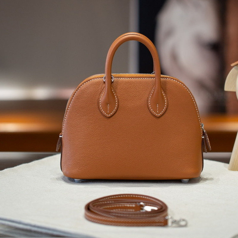 Line Steel Hardware Layer Leather Mini Shell Handbags