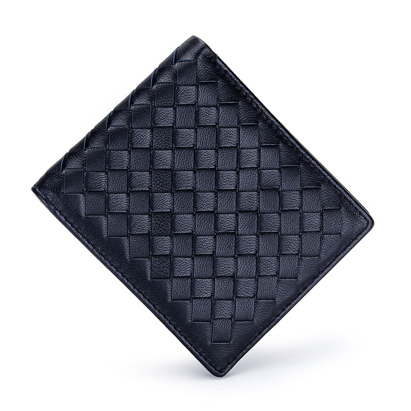 Women's & Men's & Sheepskin Hand-woven Short Genuine Leather Classic Fold Large Capacity Men's Wallets