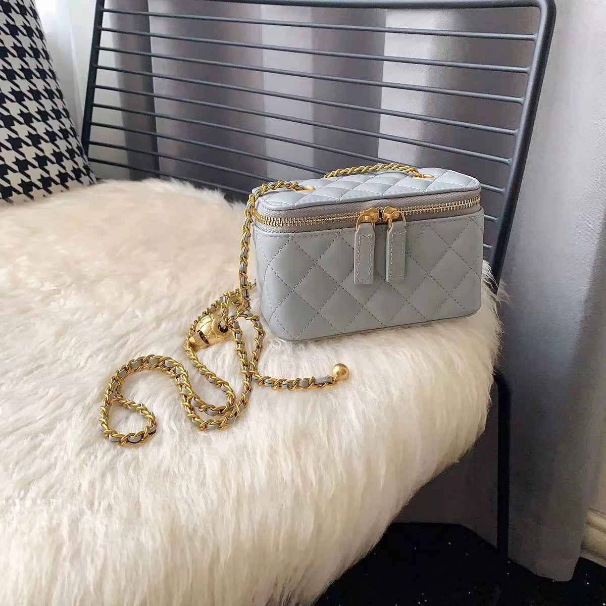 Women's Style Golden Ball Rhombus Chain Genuine Crossbody Bags