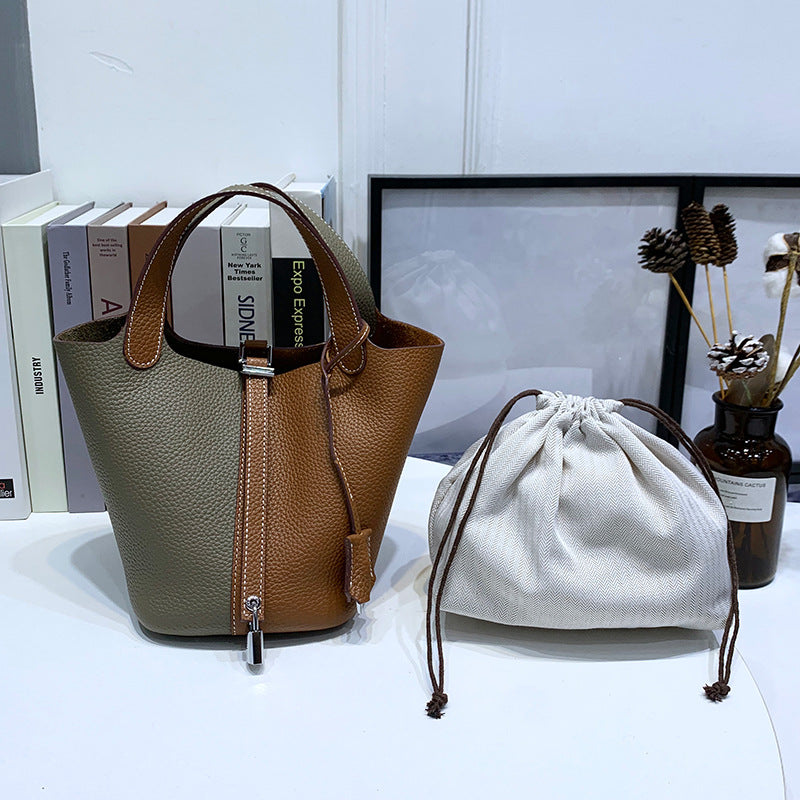 Women's Top Layer Cowhide Vegetable Basket Genuine Handbags
