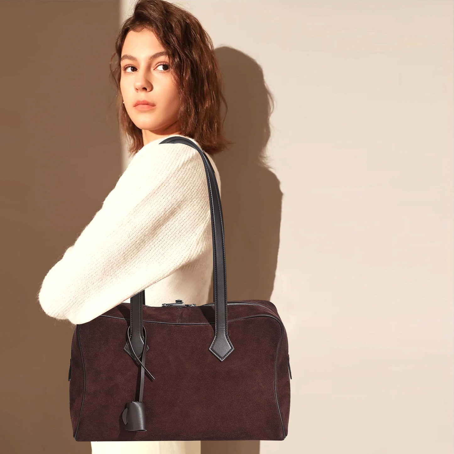 Women's First Layer Cowhide Victorian Leather Bowling Shoulder Bags