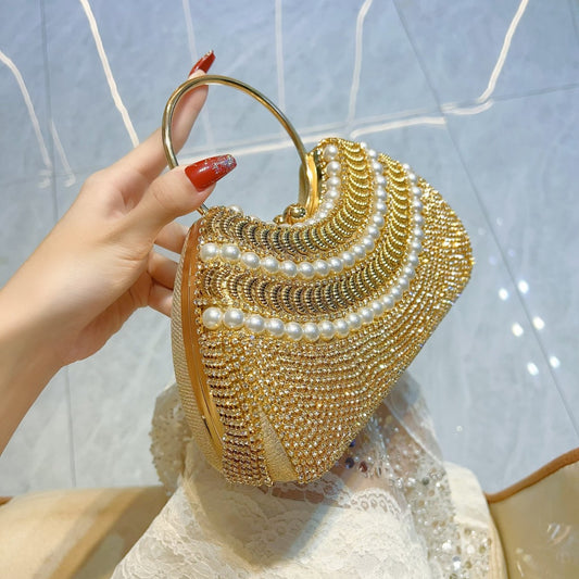 Women's Sier Shiny Luxurious Tassel Rhinestone Stitching Beaded Handbags