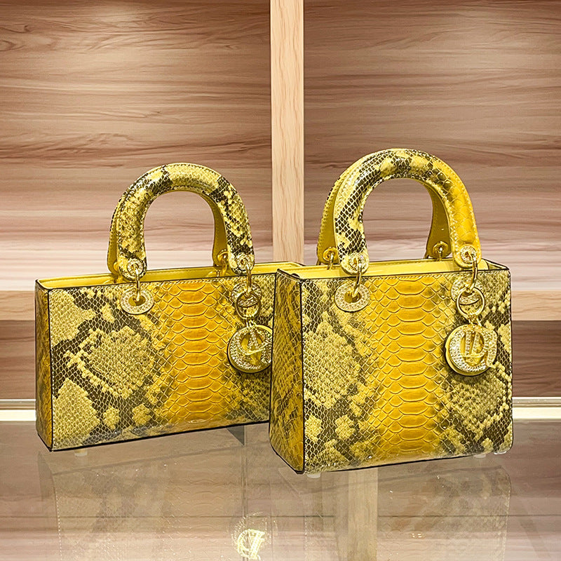 Women's Leather Python Pattern Portable Diana Fashion Bags