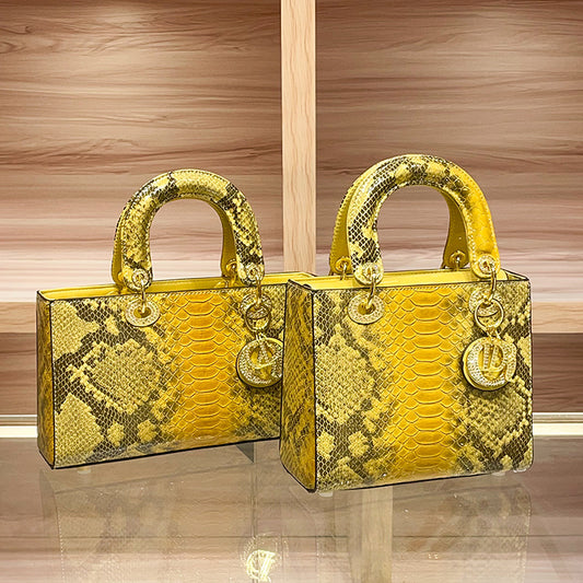 Women's Leather Python Pattern Portable Diana Fashion Bags
