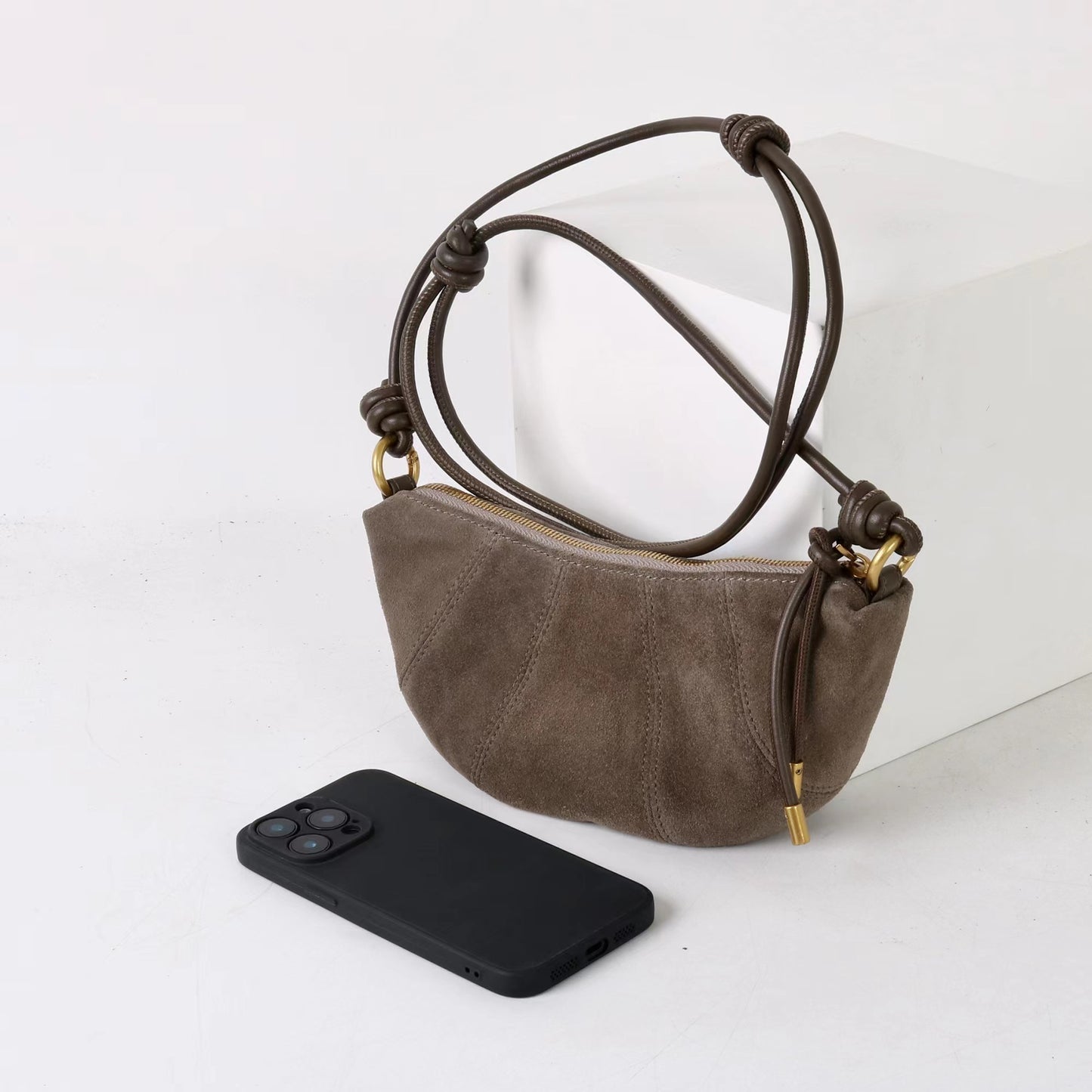 Women's Trendy Retro Frosted Leather Croissant Design Handbags