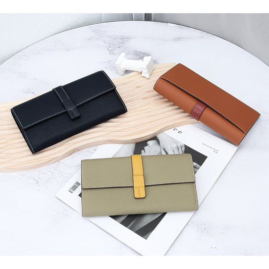 Women's Color Long First Layer Cowhide Large Ladies Wallets