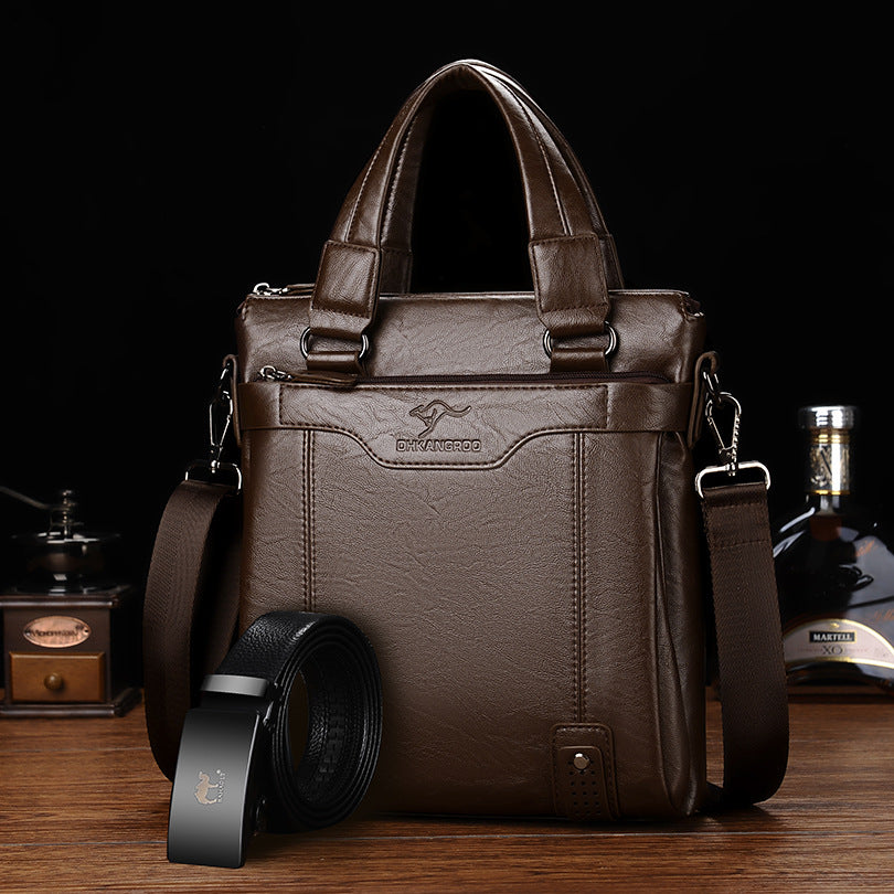 Men's Business Cowhide Textured Soft Leather Men's Handbags