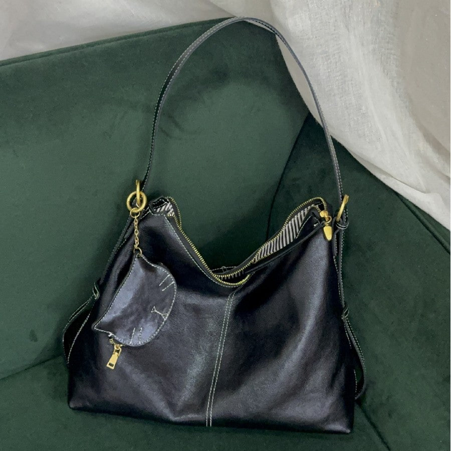 Capacity Totes First Layer Vegetable Tanning Shoulder Bags