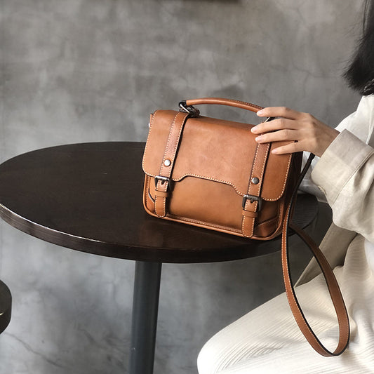 Women's Vintage Vegetable Tanned Leather Texture Niche Handmade Crossbody Bags